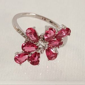 Silver Ruby (Simulated) Cluster Ring